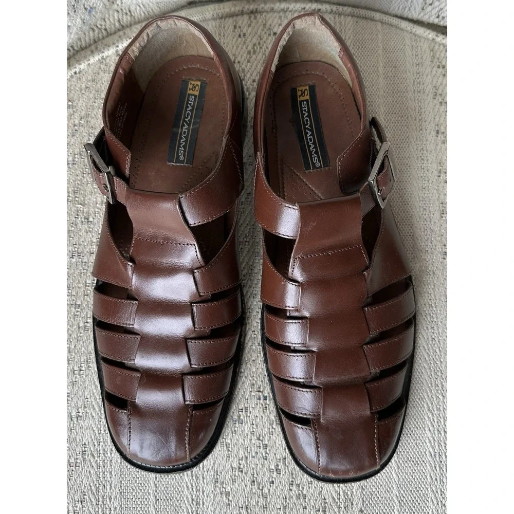 Mens Size 11 Fisherman Sandals Stacy Adams Brown Leather Shoes